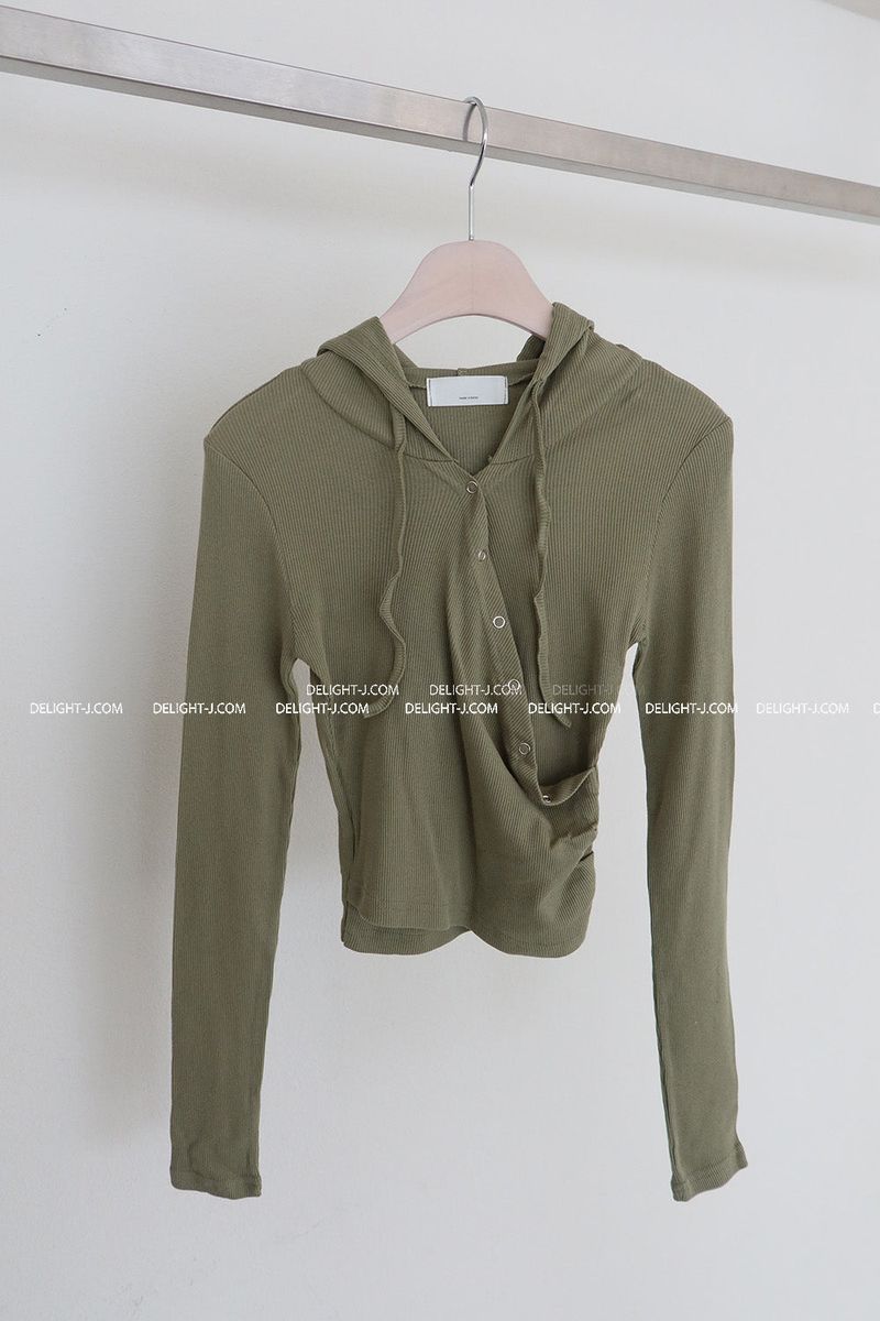 Hood Diagonal Snap Button Wrap T-Shirt