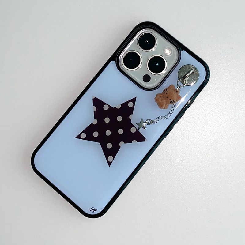 [MADE] POLKA STAR PHONE CASE BLUE (epoxy black bumper)