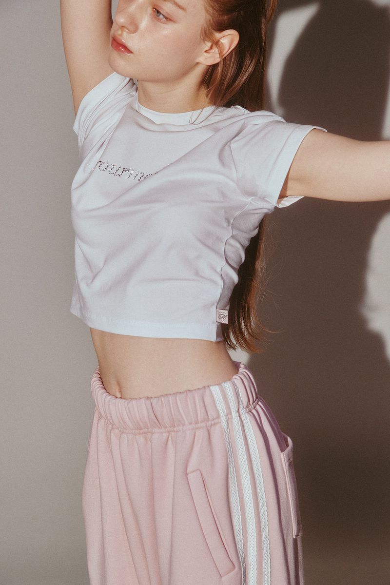 Lace Tape Track Pants Pink