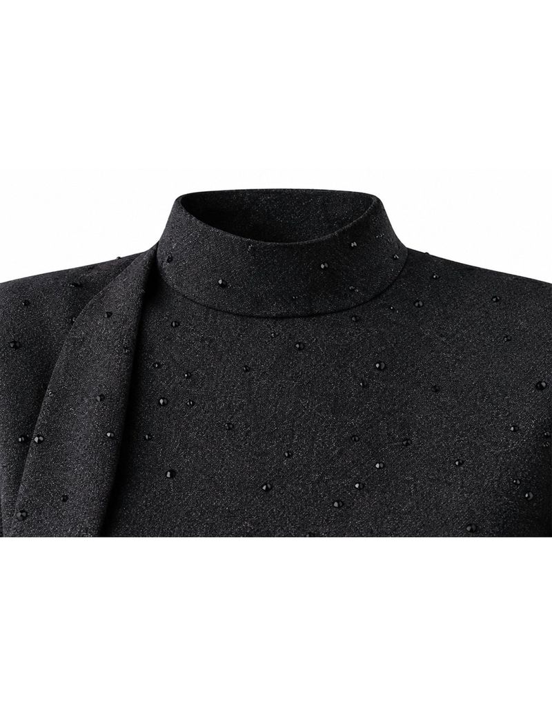 [PRE- FALL] Noir Glitter Denim High Neck Drape Blouse Black