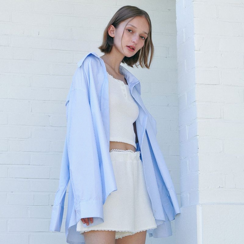  STRIPE SHAWL SHIRT / SKY BLUE