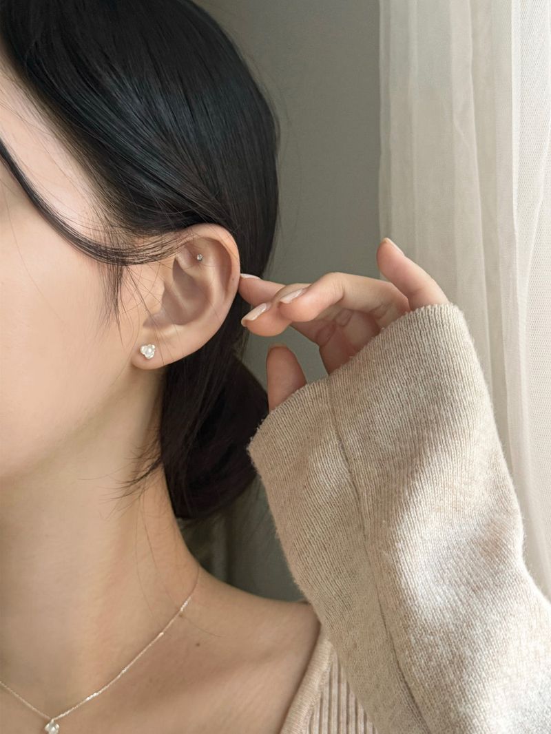 [Silver 925] Mini Pearl Earrings Necklace Set 