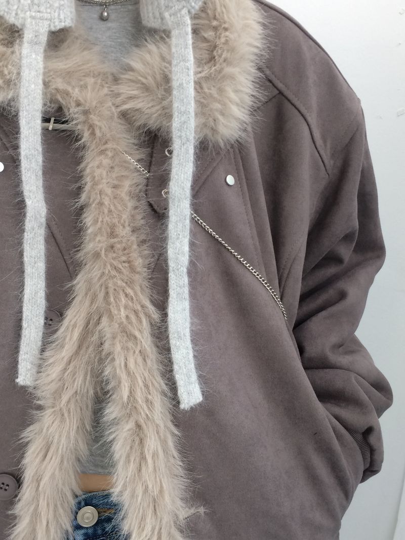 Milkfur high neck suede jumper