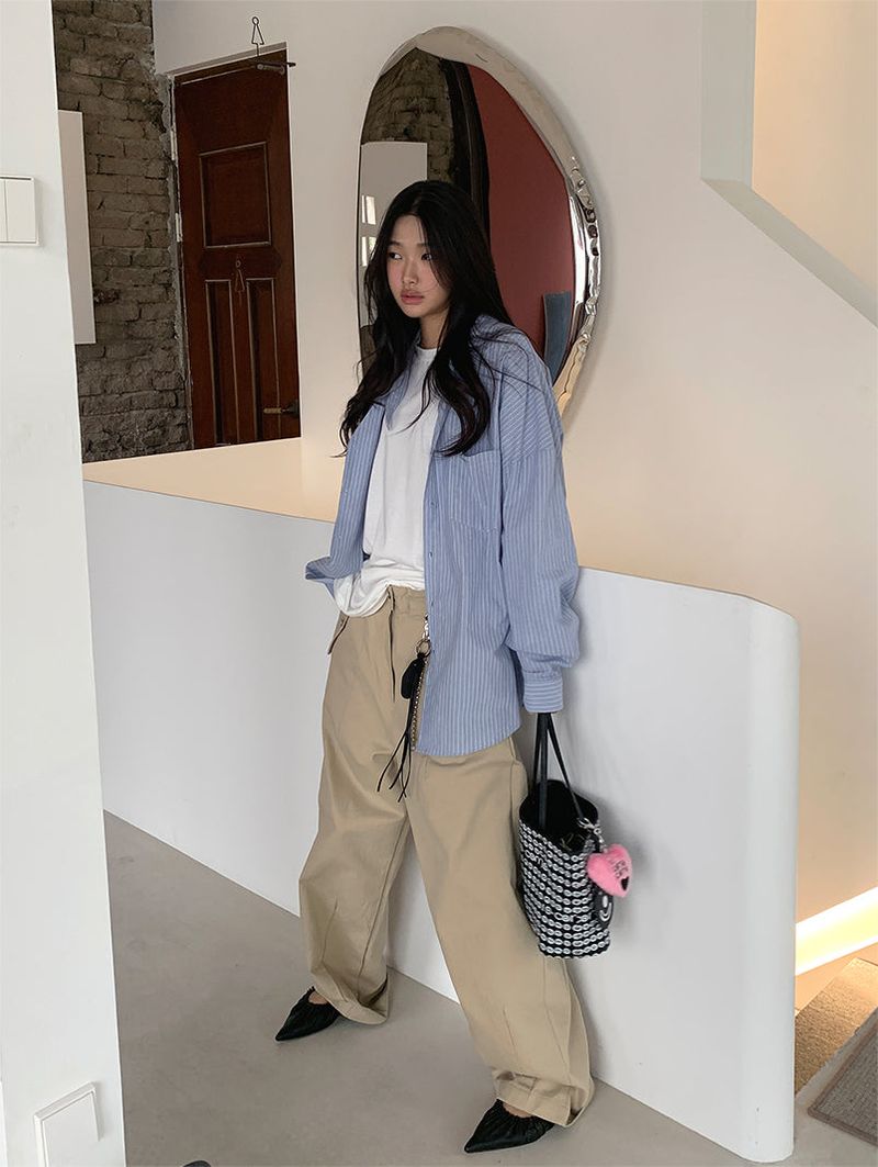 CURVED TUCK COTTON TROUSER