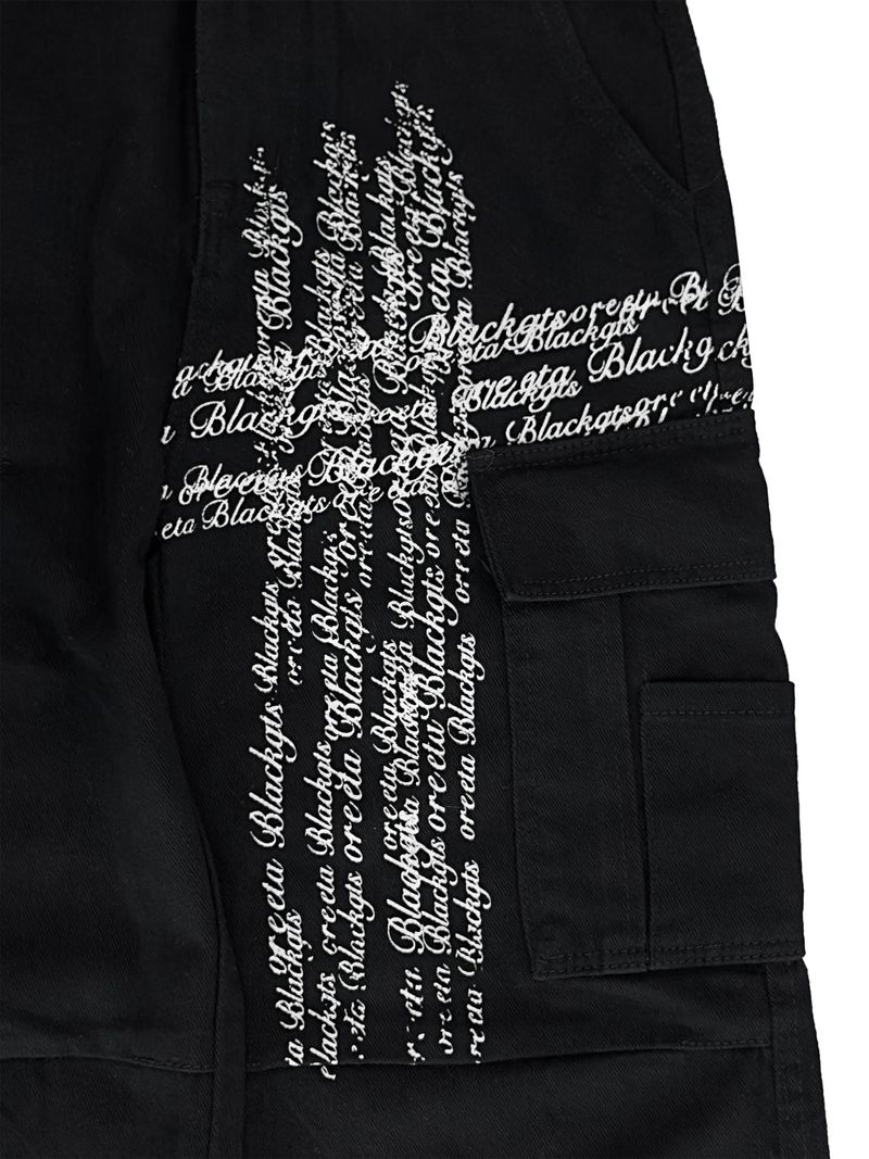cross lettering cargo denim