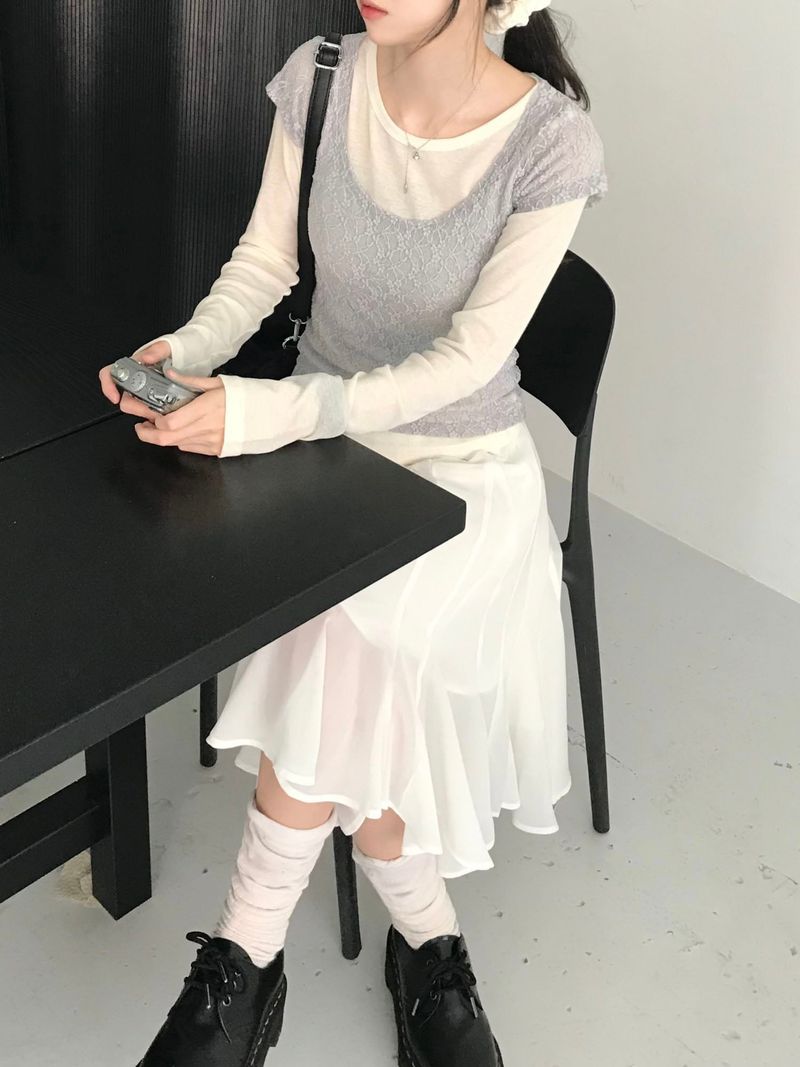 chiffon midi skirt (2color)