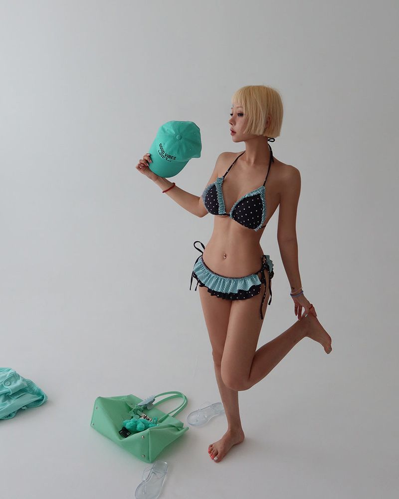 Mint chocolate dot frill bikini