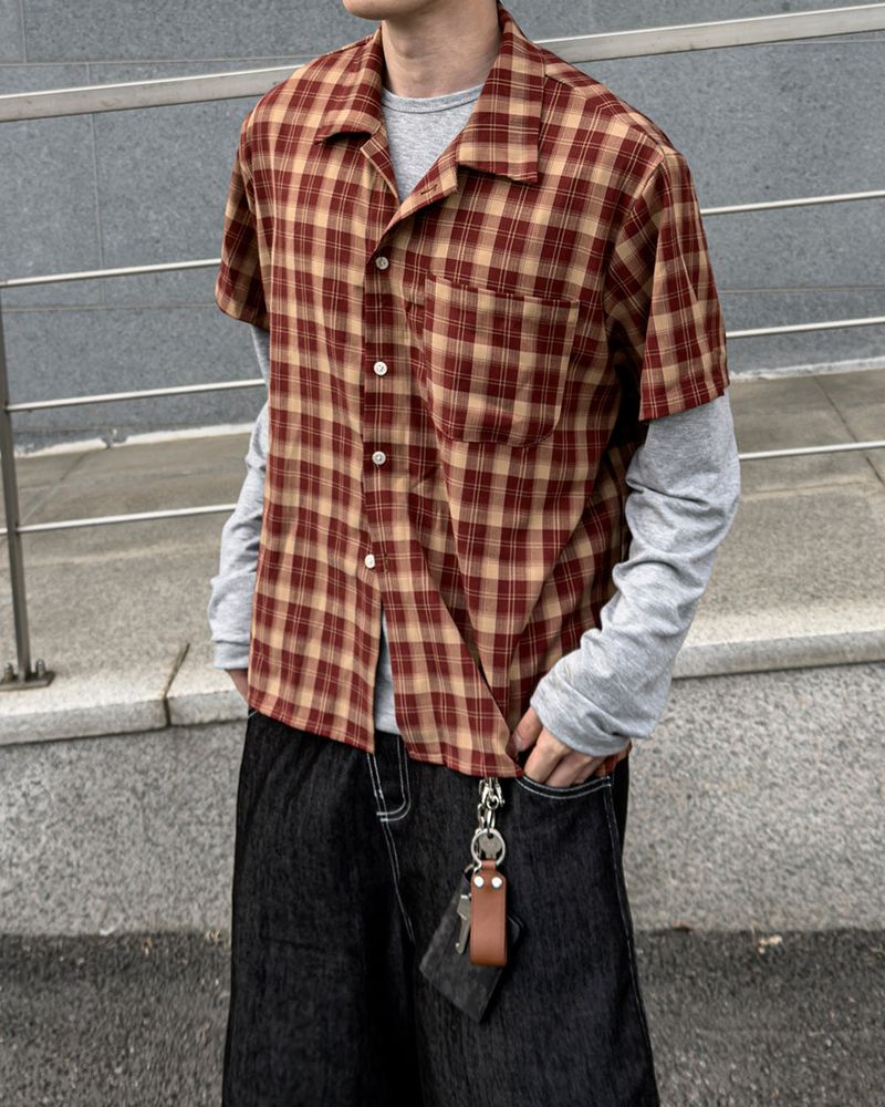 Rendro Square Check Half Shirt