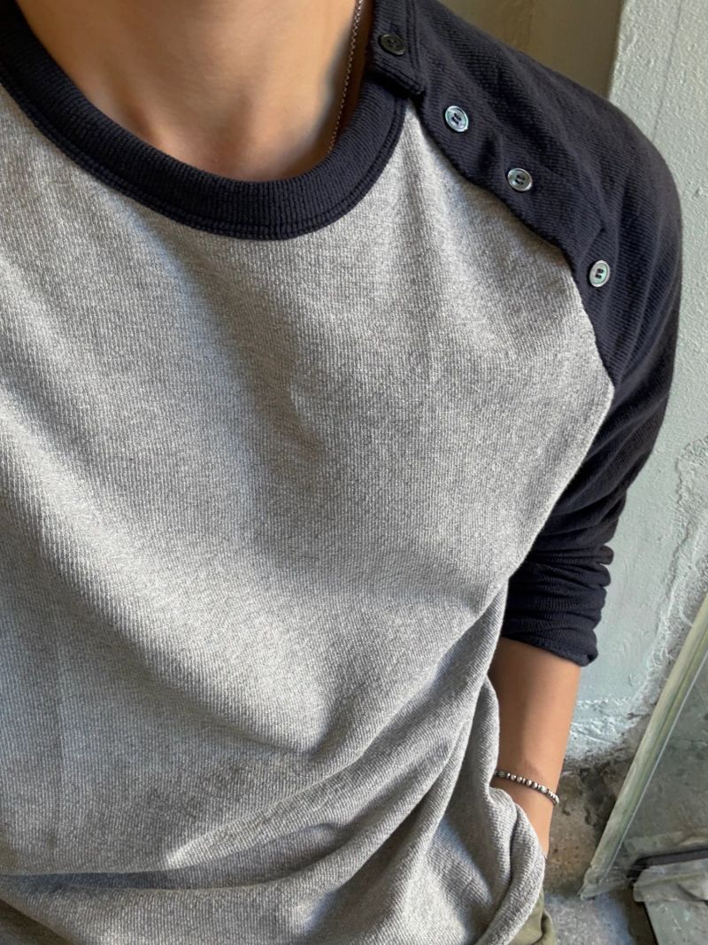 Heavy raglan button long sleeve t-shirt