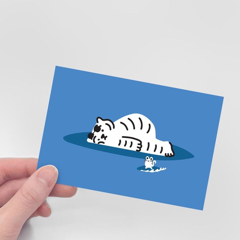 LAZY SURFING TIGER POST CARD