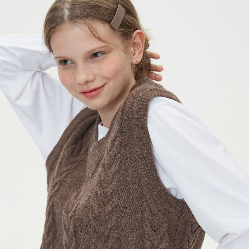 CABLE KNIT VEST_BROWN