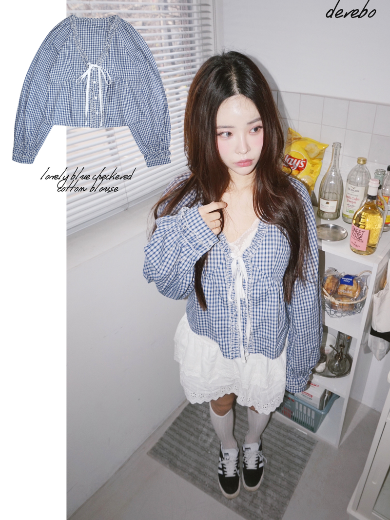 lovely blue checkered cotton blouse