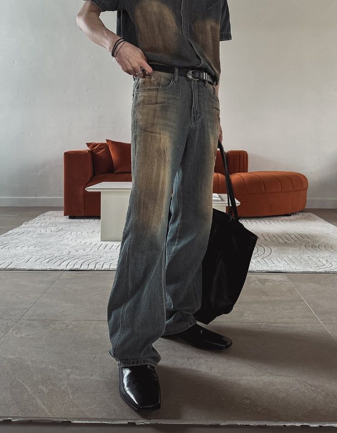 Summer Cool Oil Washed Flare Denim Pants