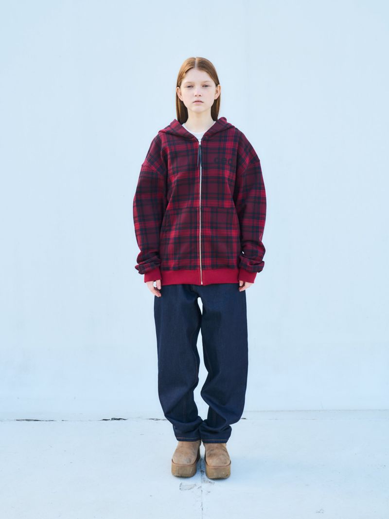CEC CHECK ZIP-UP HOODIE(RED)