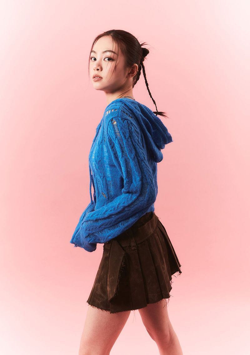 rough belted pleats sk - brown