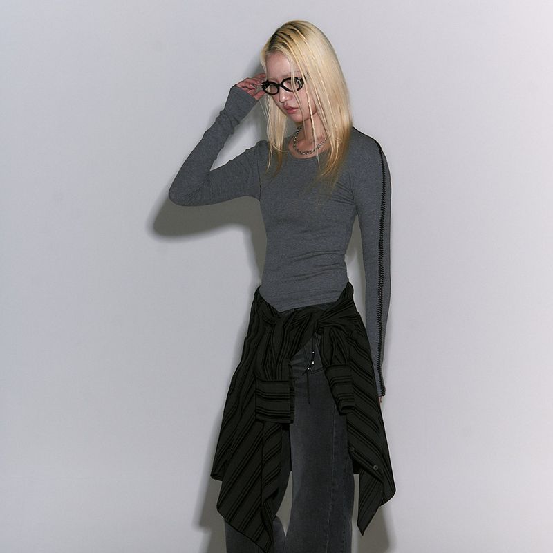 Line point knit top [gray]
