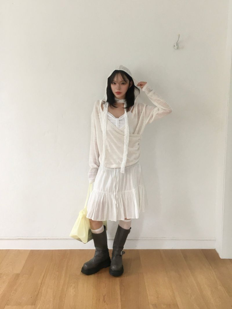 See-through lace long scarf (4c)