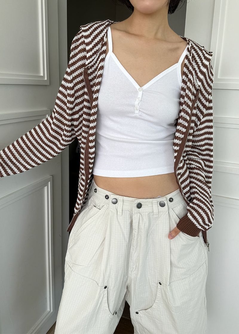 MESH STRIPE ZIP-UP