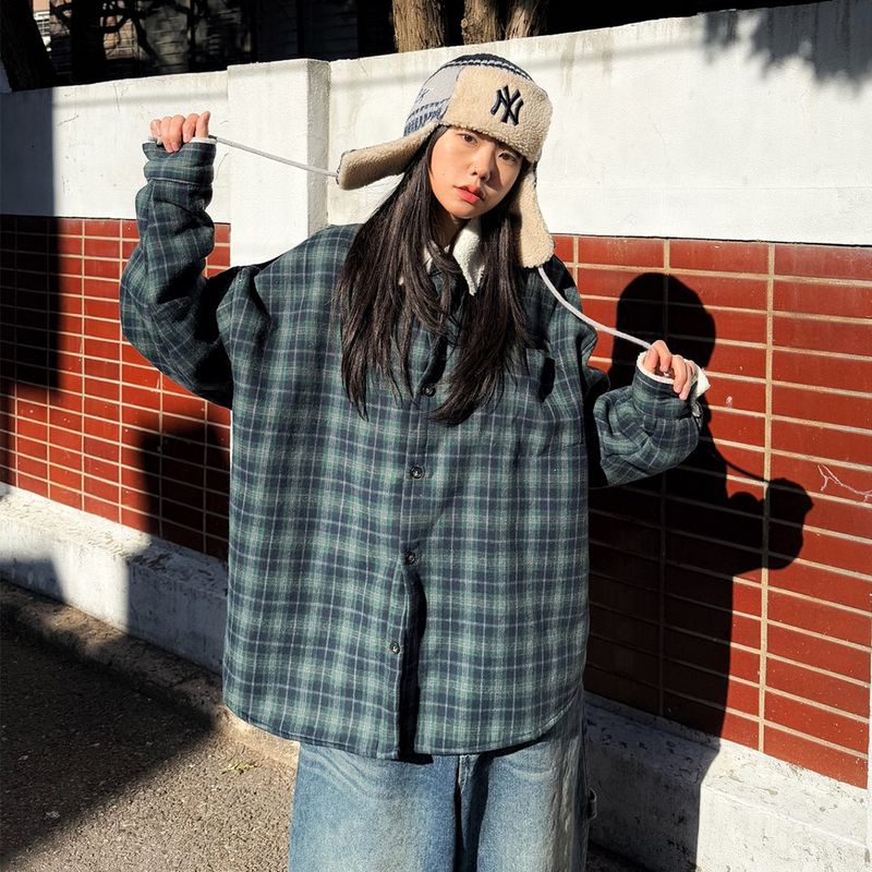 HundoP(ハンドピー)の「Oversized Fleece-Lined Check Shirt Jacket(Jackets/Outerwear)」