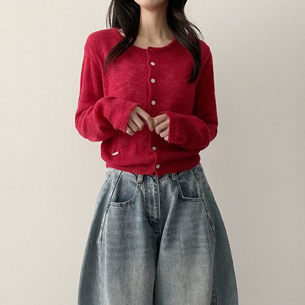 Fluffy💛 Round Knit Pendant Button Cardigan