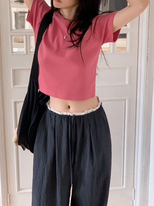 ND Basic Rib Crop Short Sleeve T-shirt (6color)
