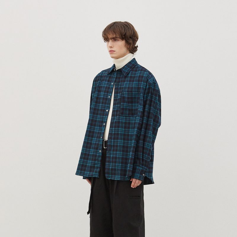 Wide Check Overfit Shirt (Green)