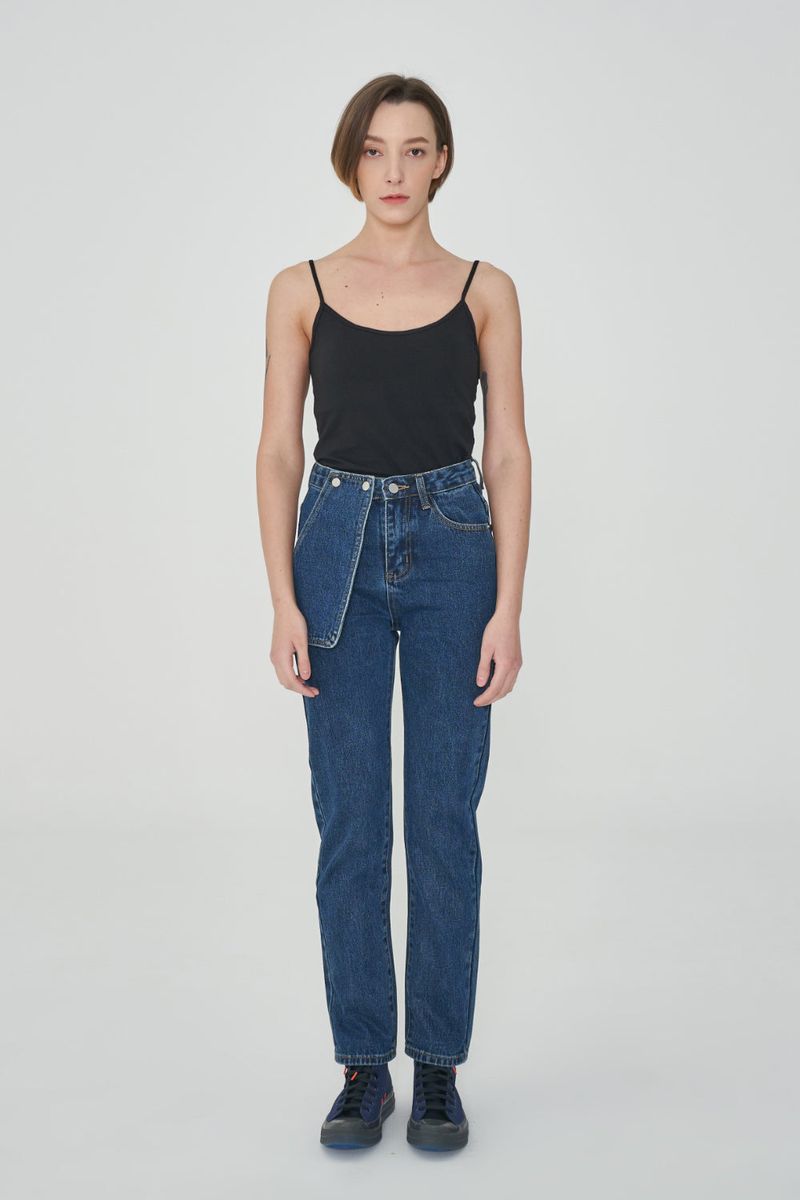 STRAIGHT FIT SNAP POCKET DENIM PANTS [6888]