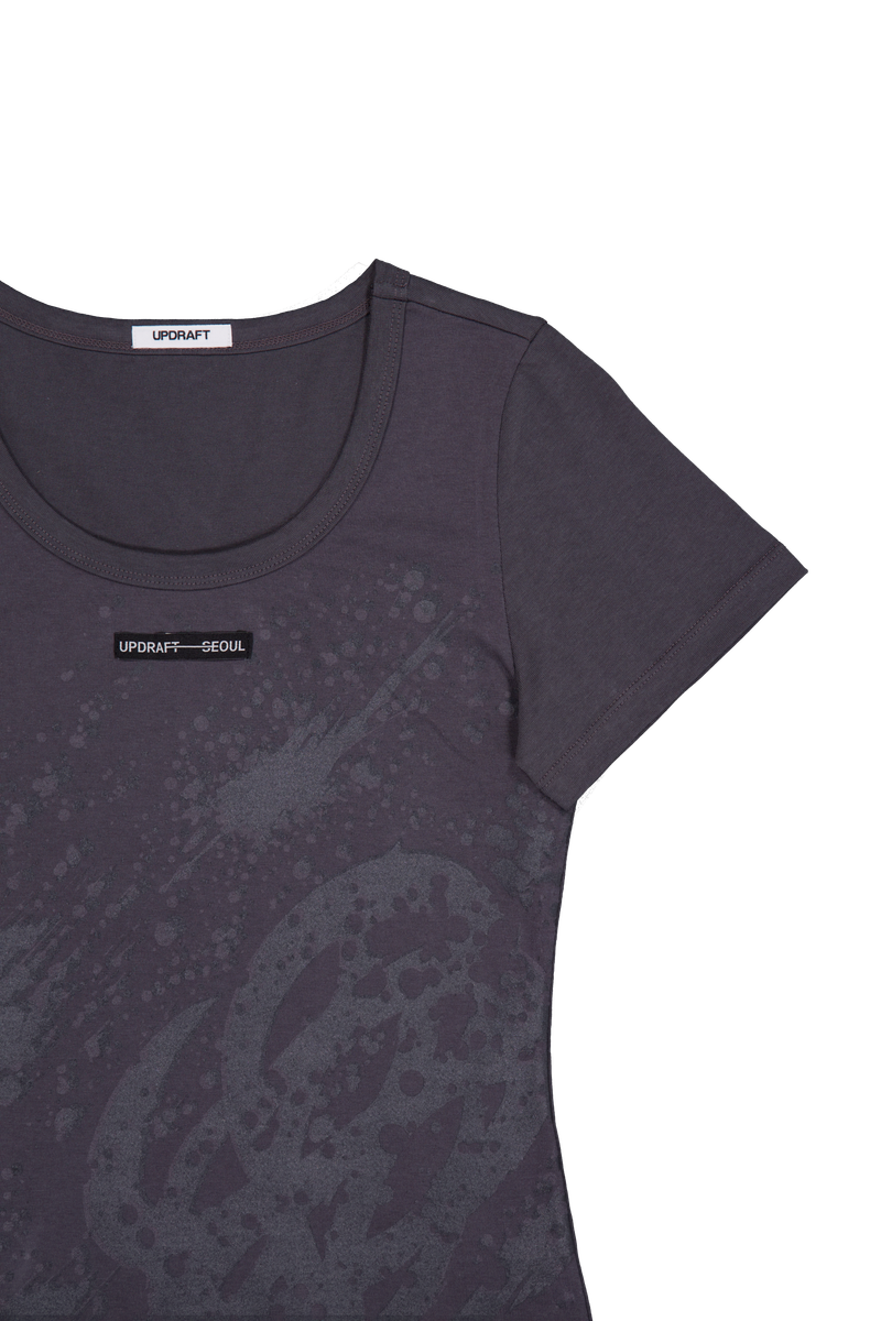 [UPDRAFT]PRINT COTTON CROP T-SHIRT GREY