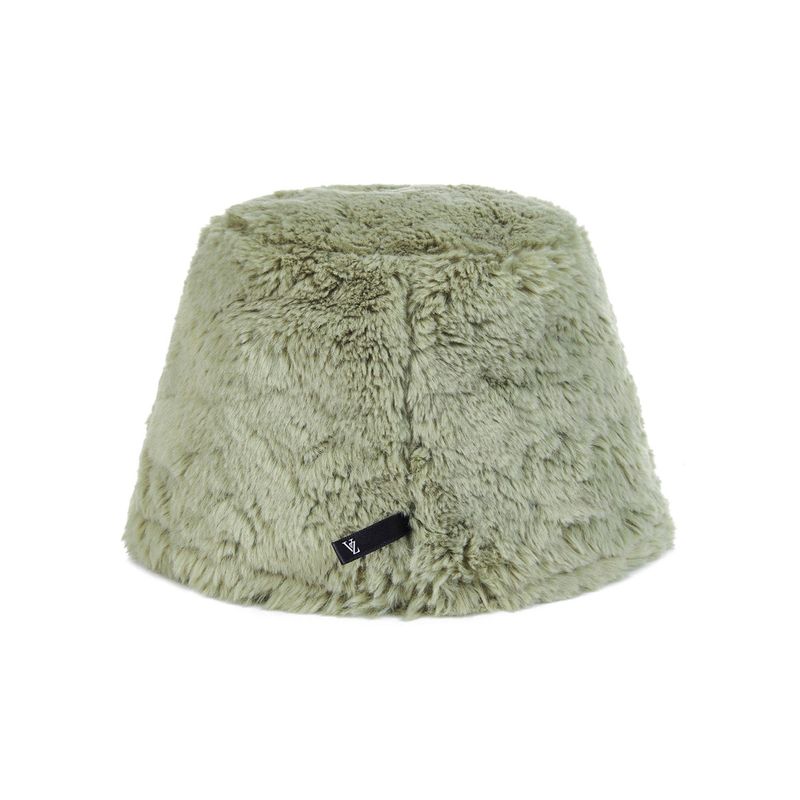 Fur Long Label Solid Drop Bucket Hat Lightkhaki