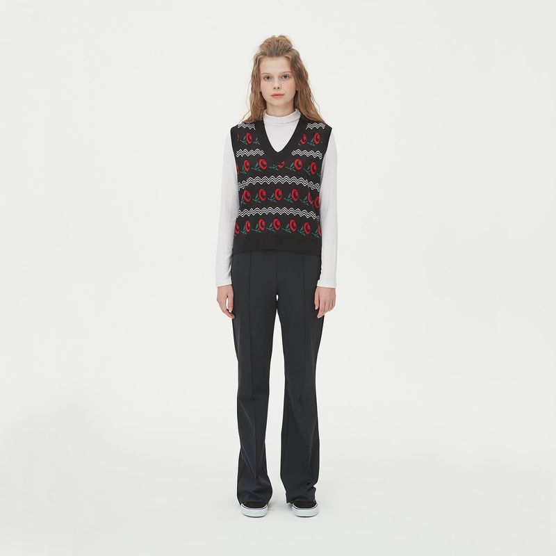 BLONDNINE(ブロンドナイン)の「WAVE FLOWER JAQUARD KNIT VEST_BLACK(Tops)」