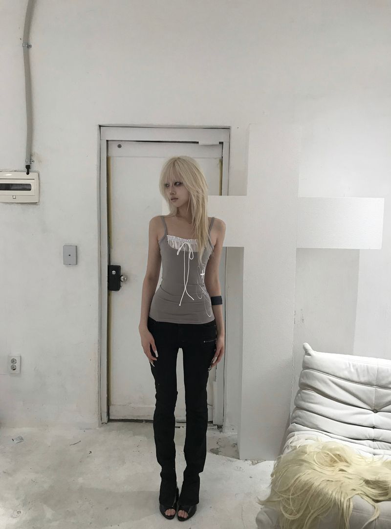 STRING SHIRRING SLEEVELESS(DUSTY PURPLE)