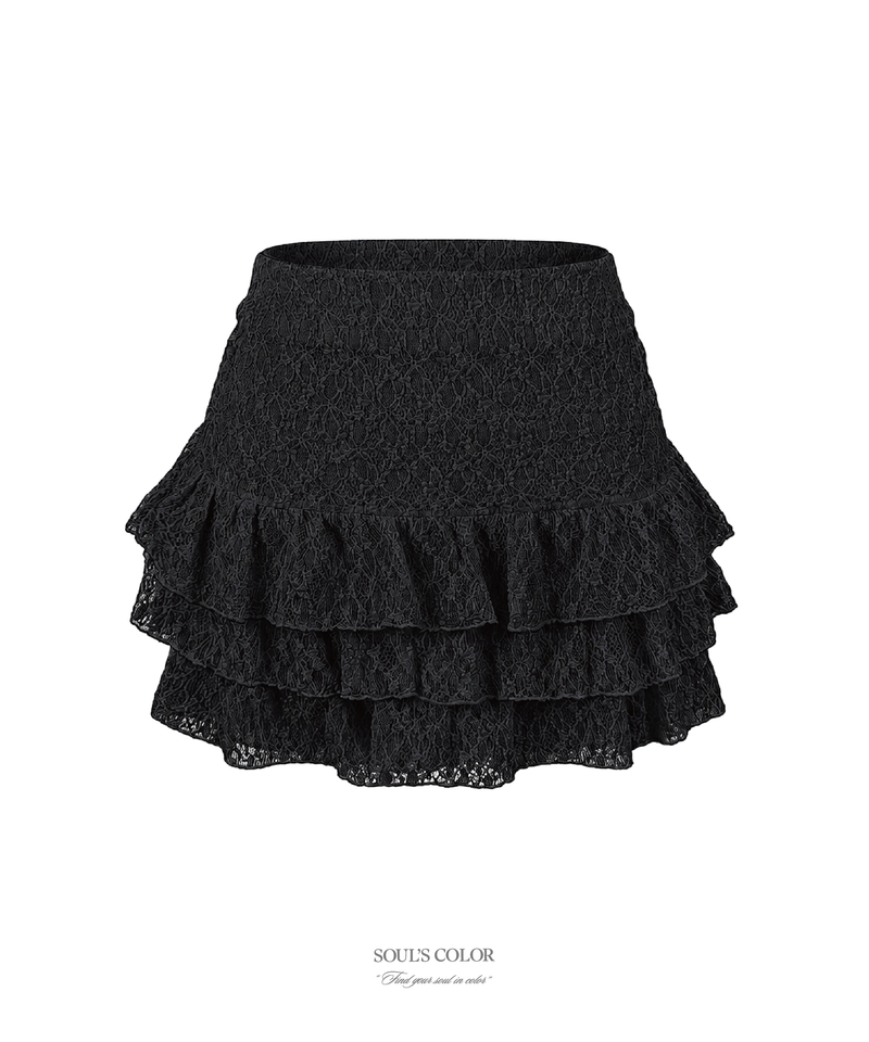 SOUL'S COLOR（ソウルズカラー）の「Belle tiered lace mini skirt (3color)（Skirts）」