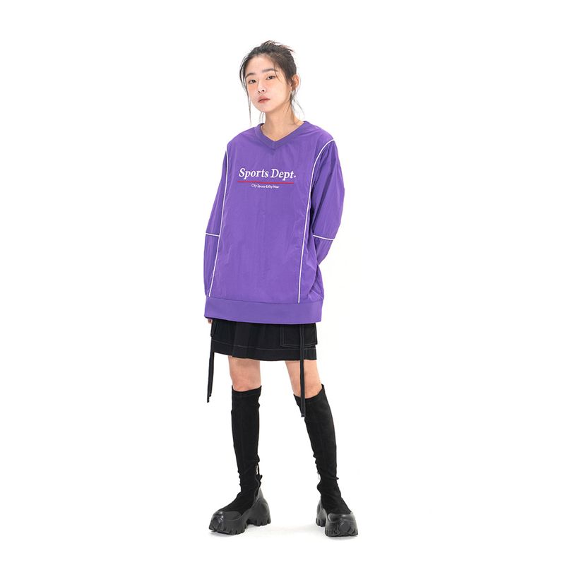 Sports Dept Logo Piping Nylon Pullover - Purple