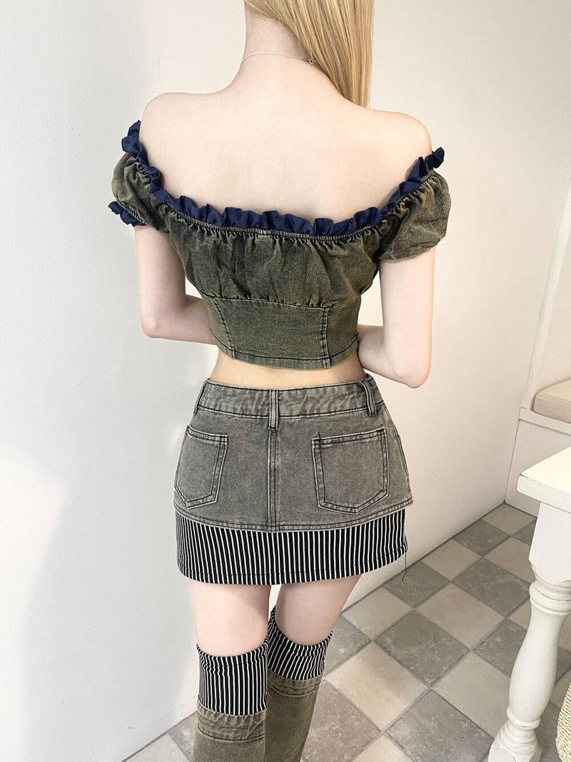 1273. Denim frill corset crop bl