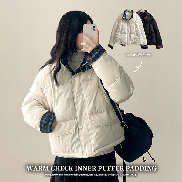 hijjoo（ハイチュー）の「Daring checkered lining point short padded coat（Jackets/Outerwear）」