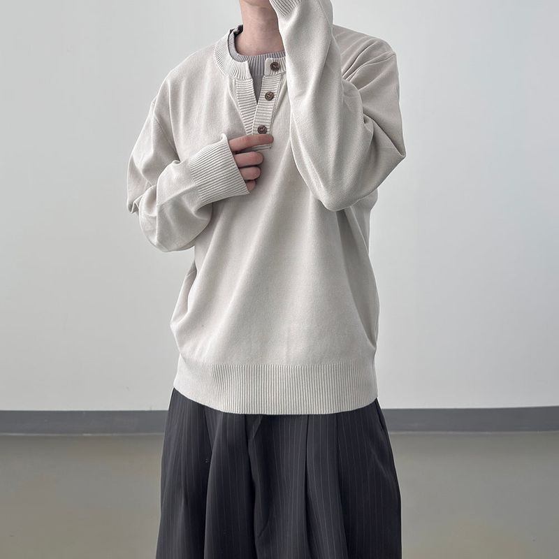 Riven Layered Henley-Neck Knit