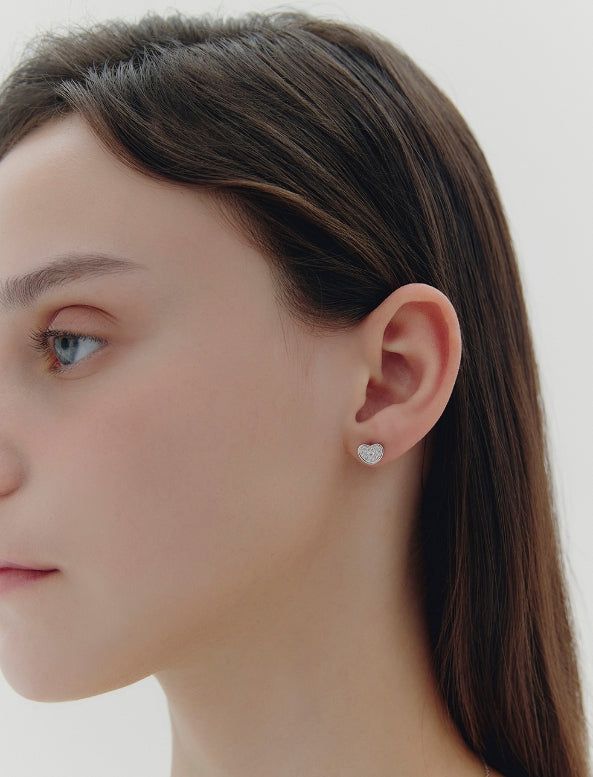 26SS★ Essence (W) Pudding Heart Pave Earrings