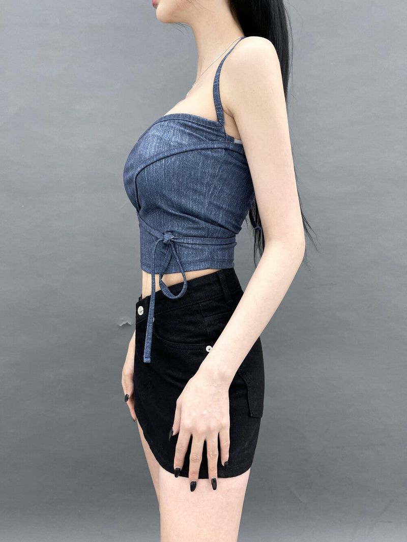 802. Denim free strap top (3color)