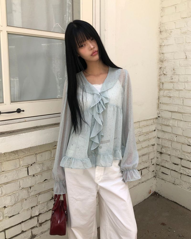 Mauve Frill Sheer Blouse