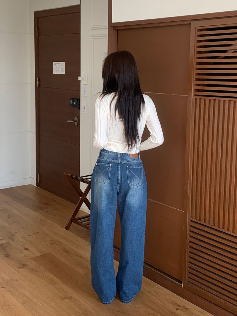 Sia Ball Stud Wide Denim Pants