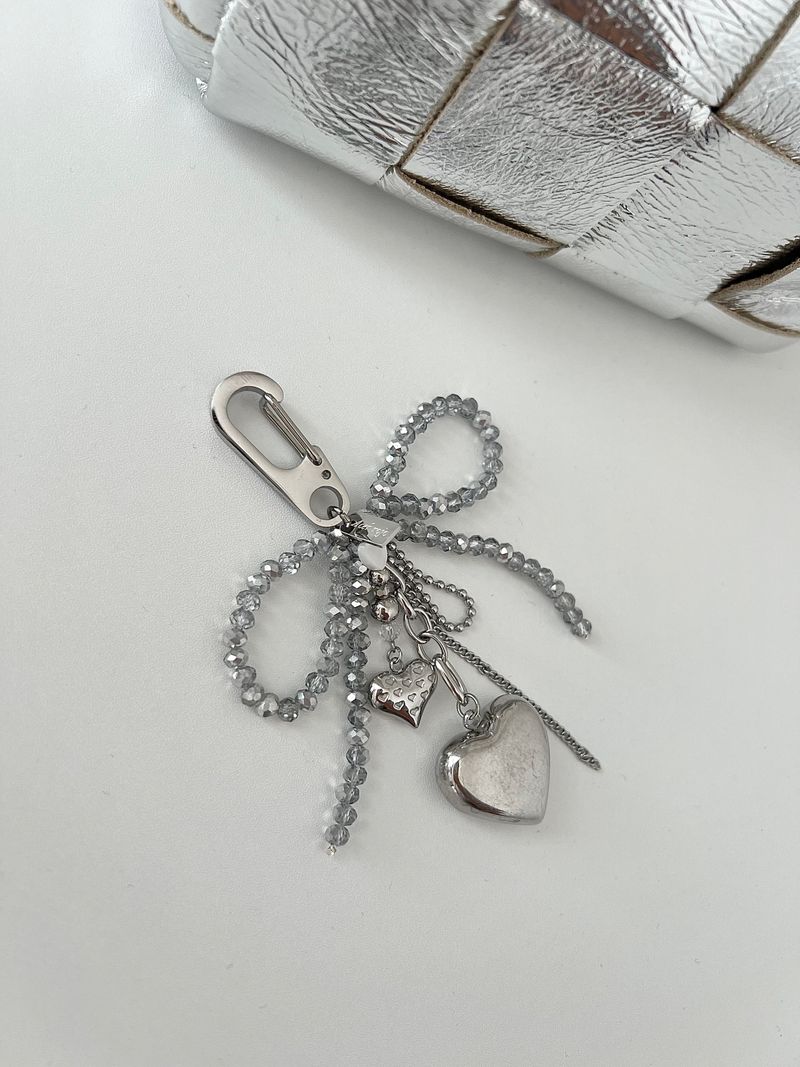 Gra Chic Hip Gray Ribbon Stainless Steel Big Heart Kitchen Chain Keyring Keyring