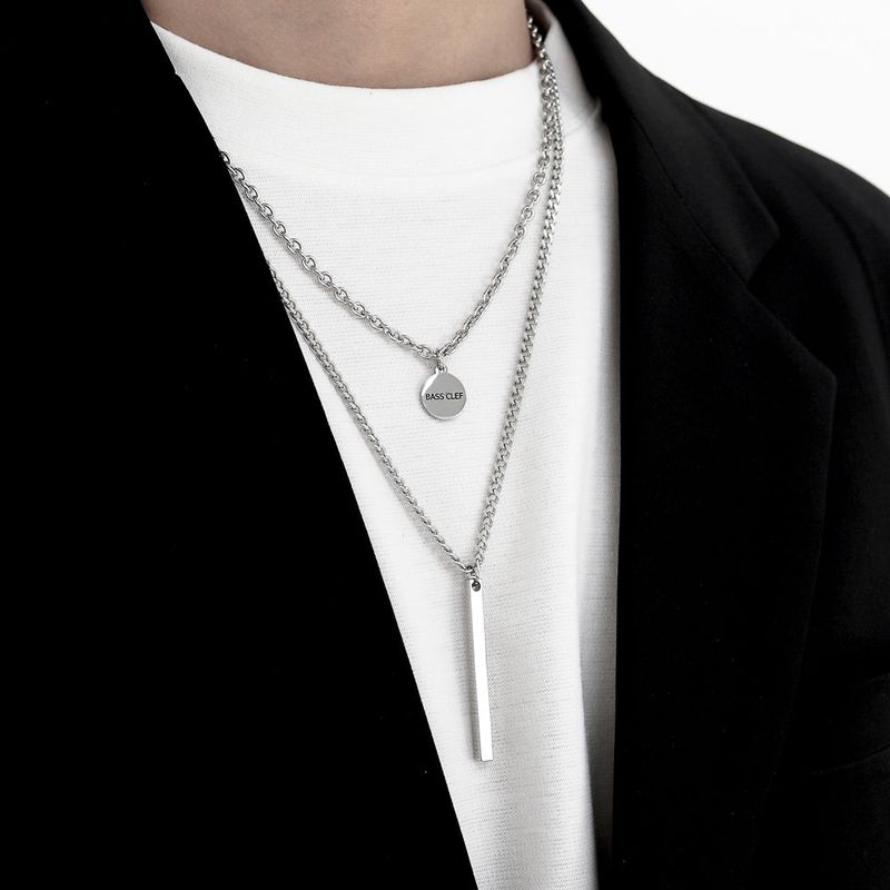 Men's two-line necklace layered chain_CLEF DUAL SB NEC