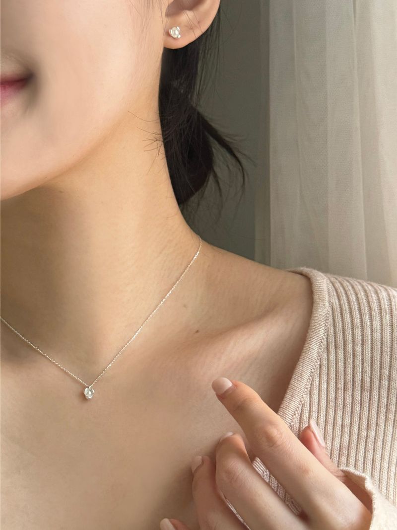 [Silver 925] Mini Pearl Earrings Necklace Set 