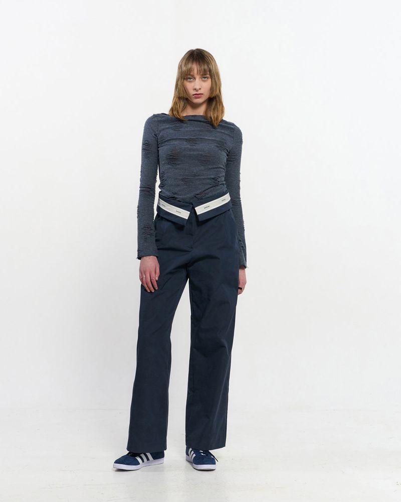 KIMZISU（キムジス）の「フォールドオーバーワイドスラックス _ NAVY（パンツ）」