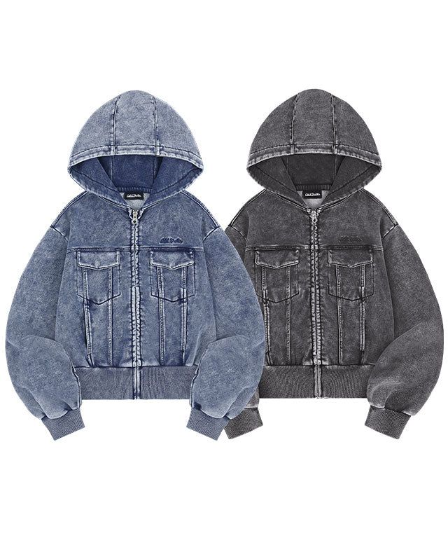 ODDSTUDIO(オッドスタジオ)の「Odd-Signature-Denim-Sweat-Crop-Zip-Up - 2COLOR(Tops)」