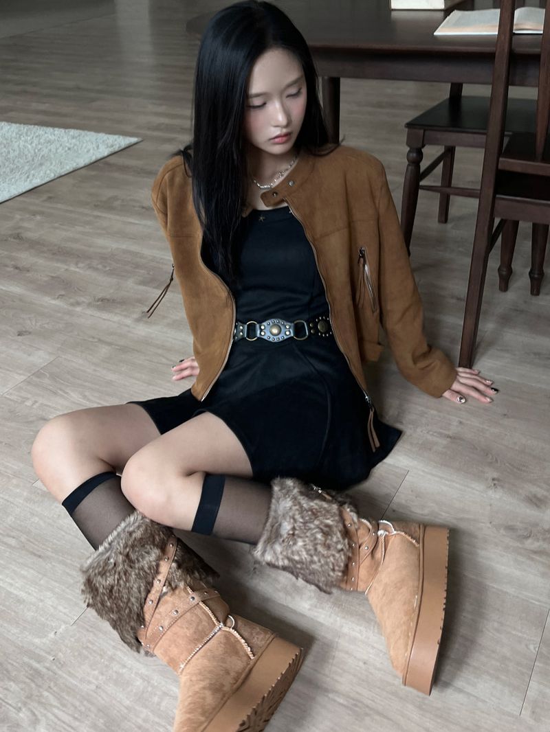 Bohemian two-button buckle suede rider jacket (2 colors)