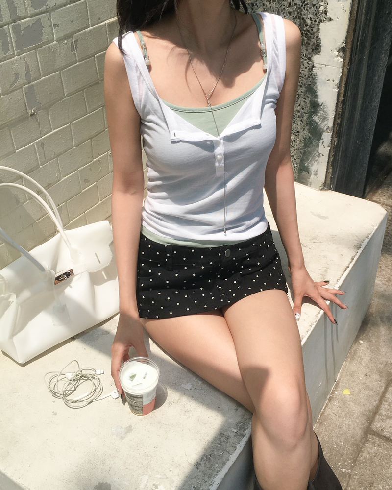 Dot double waist skirt pants