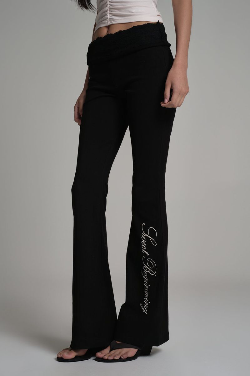 Lace tea bootscut pants, Black