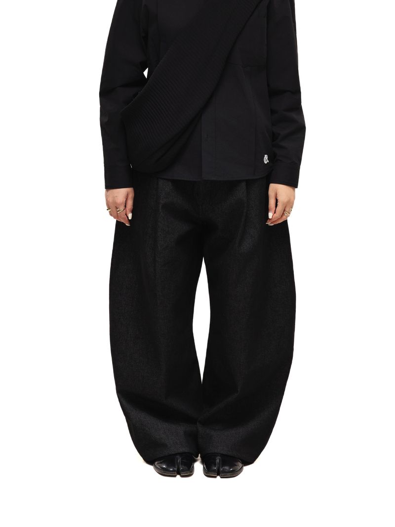 6CRAYON 11.3oz ブラックノンフェイドワイドレッグバギーデニムパンツ