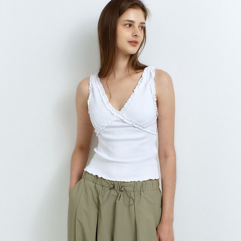 V-Neck Lace Sleeveless White